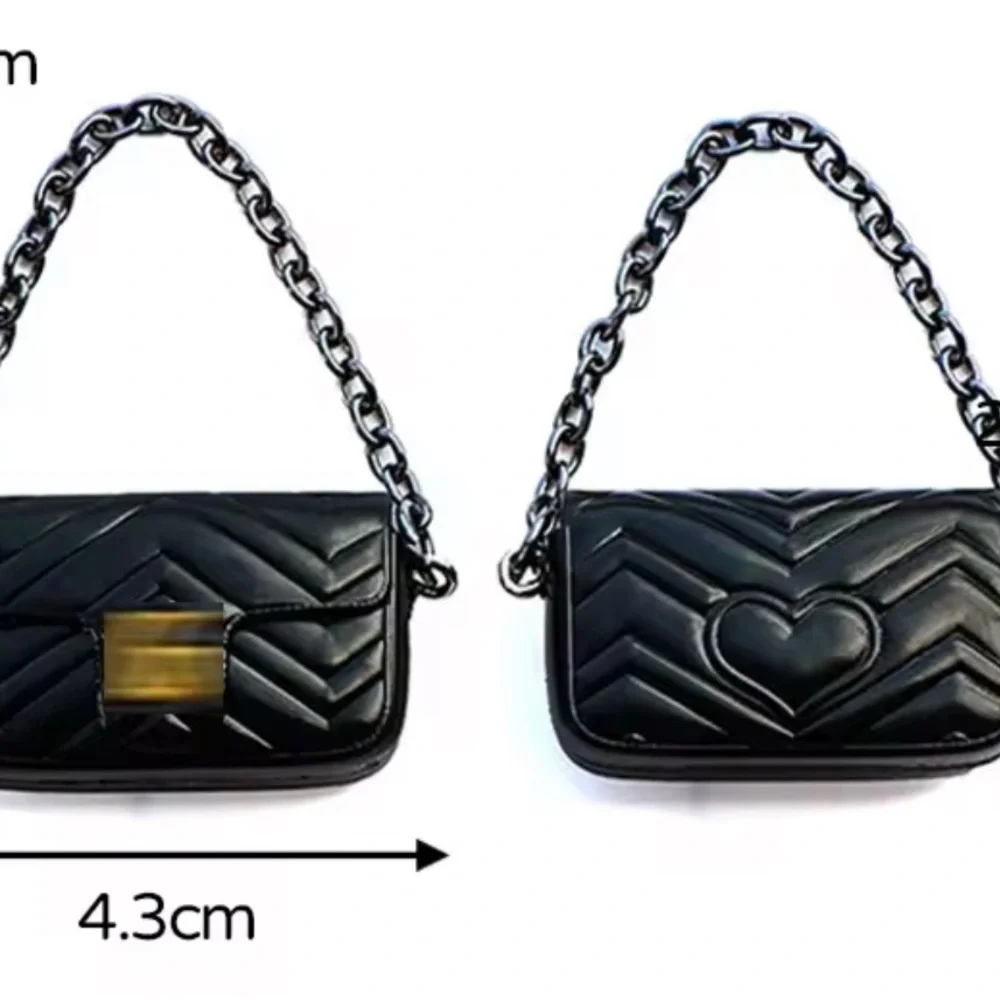 Mini Black Quilted Bag Charm Gold Tone Chain Purse Keychain